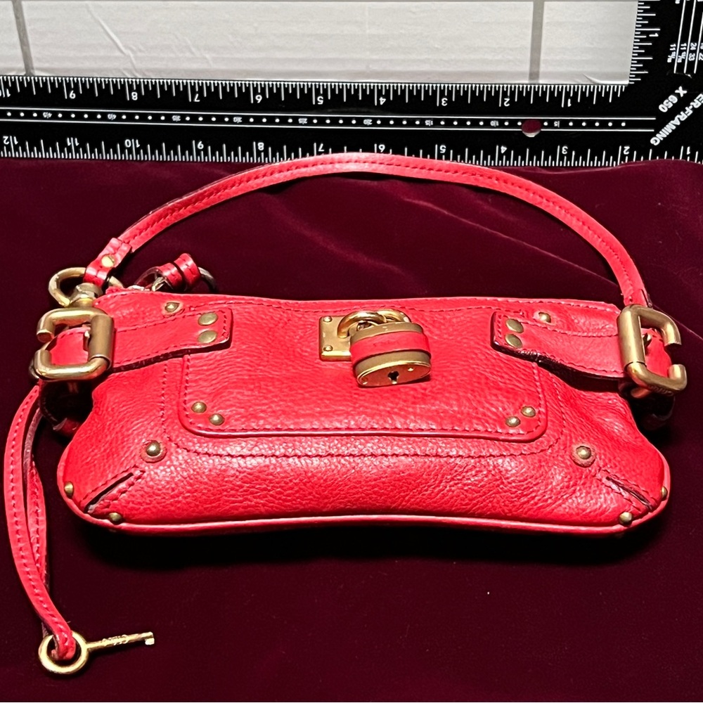 Chloe Paddington Red Leather Clutch/ Wristlet with Lock and Key